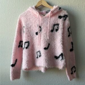 Hot Topic Pink Fuzzy Music Note‎ Hoodie Size M